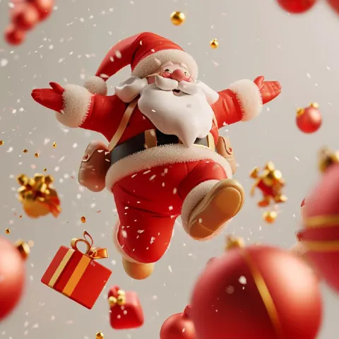 Santa Leaping From Sky 3D Clay Icon