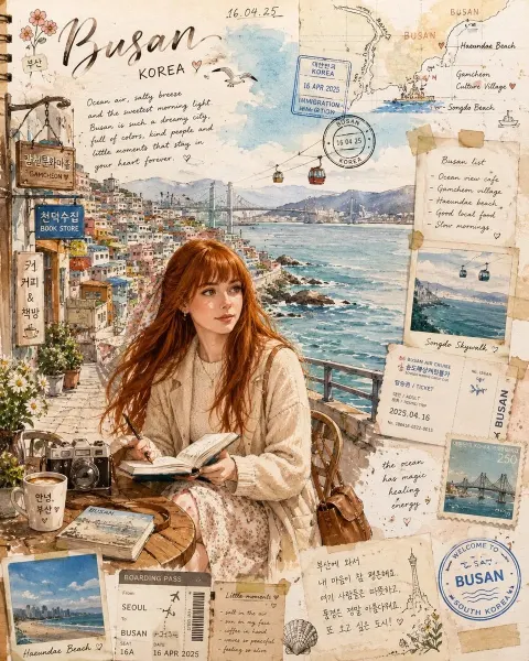 Dreamy Busan Watercolor Travel Journal