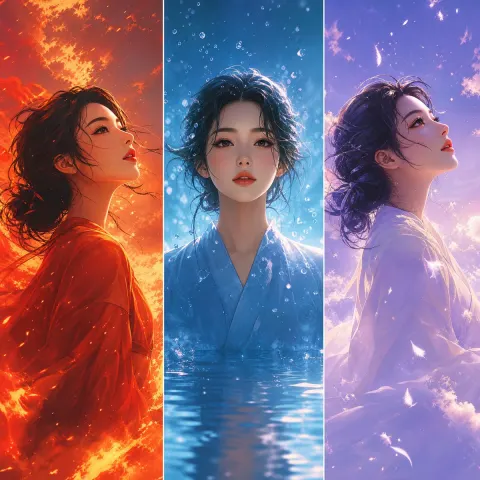 Elemental Girl Triptych Art