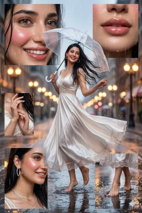Cinematic Rain Fashion Collage