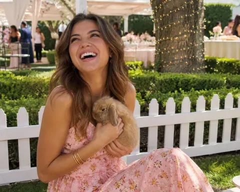 Sunlit Girl Cradling Bunny in Garden