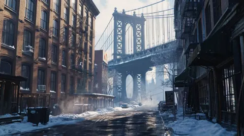 DUMBO Brooklyn in Winter Photorealistic Painting