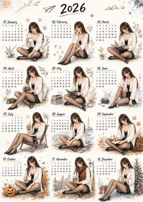 Hand Drawn Watercolor Calendar Poster