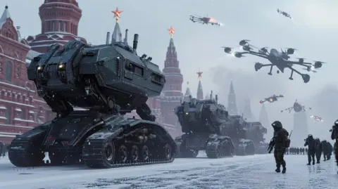 Futuristic 2080 Military Parade in Red Square