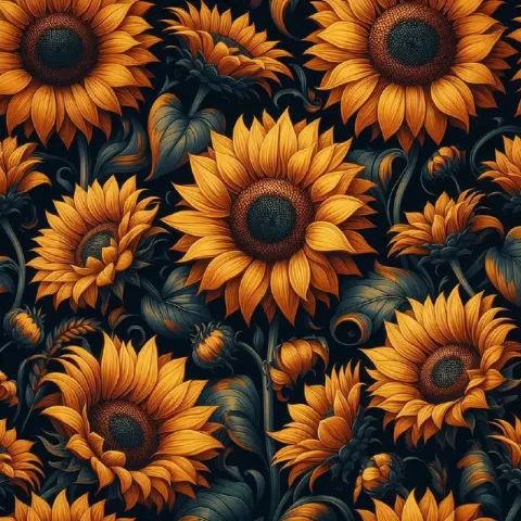 Sunflower Seamless Pattern on Dark Background