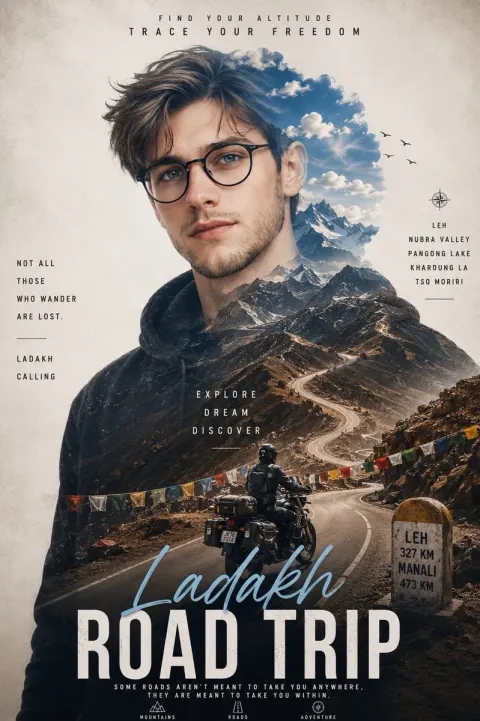 Ladakh Double Exposure Travel Poster