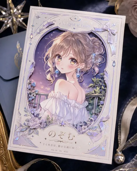 Elegant Anime Foil Postcard Design