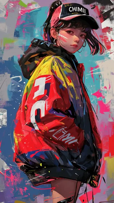 Japanese Street Fashion Girl Brushstroke Art