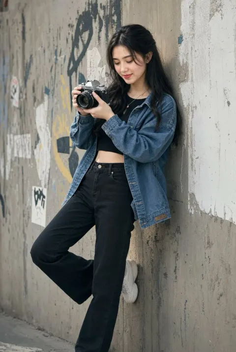 Vintage Camera Street Fashion Portrait