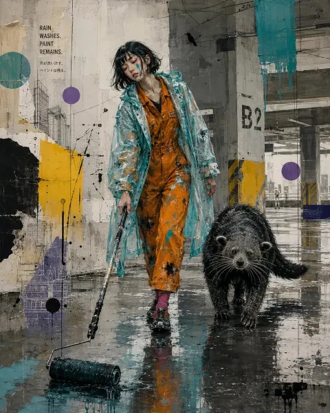 Rain-Soaked Neo-Urban Surrealist Portrait