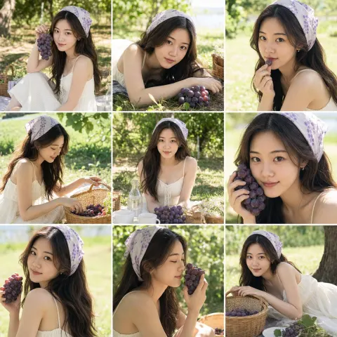 Summer Grape Girl Nine Grid Photo