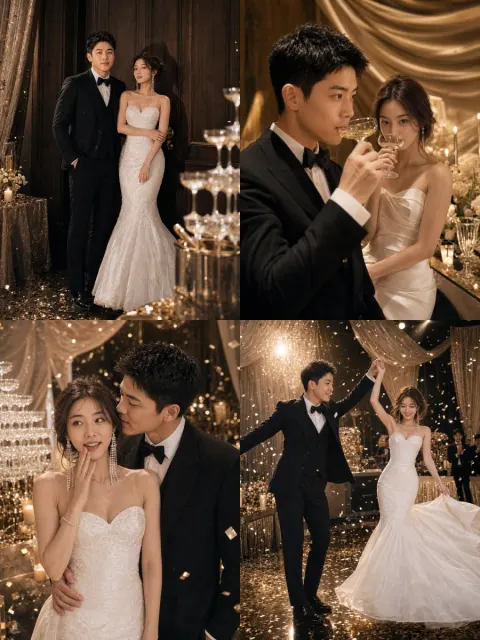 Luxurious Midnight Party Wedding Portrait