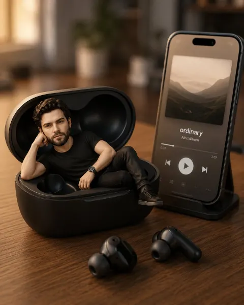Pixar-Style Miniature Scene in Earbud Case
