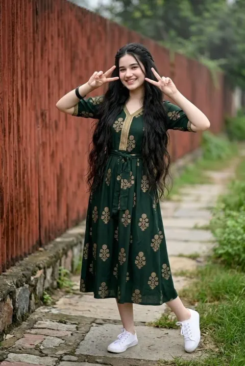 Playful Green Dress Portrait