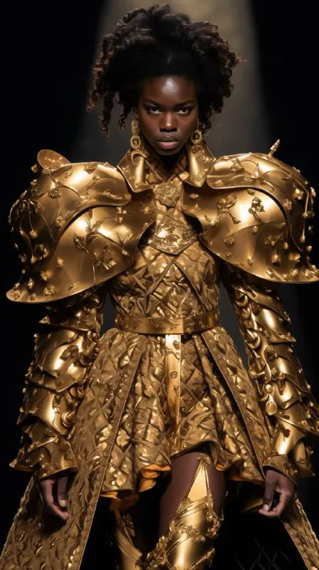 Model in Gold Armor Gown on the Runway