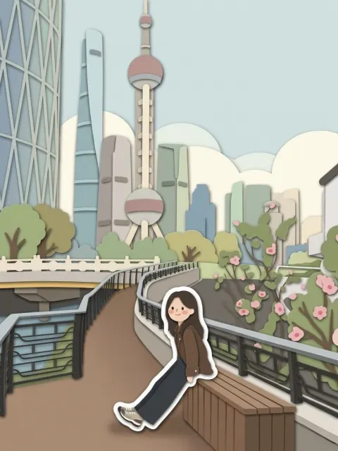 Chibi Girl City Paper Art
