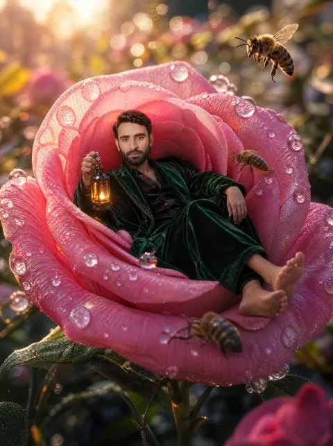 Man Lounging in Giant Rose