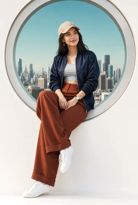 Stylish Woman by Portal Window