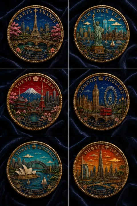 Six City Enamel Commemorative Medals