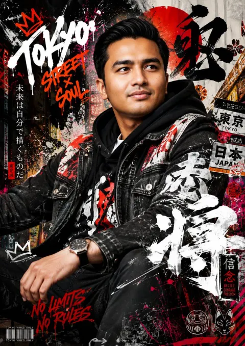 Bold Japanese Graffiti Fashion Portrait