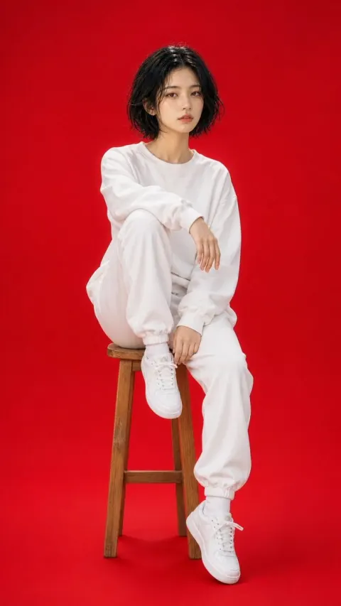 Red Studio Fashion Editorial Portrait