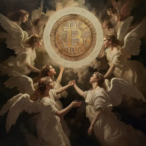 Bitcoin Surrounded by Angels Classical Painting