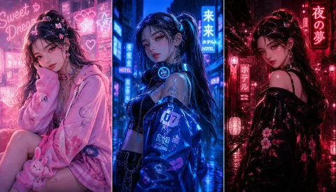Neon Anime Fashion Collage