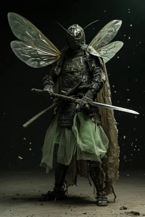 Stoic Warrior in Translucent Insect Wasp Armor