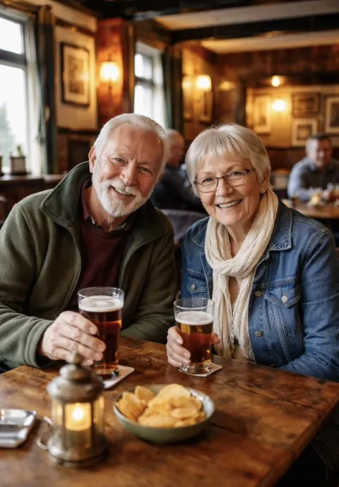 Cheerful Elderly Couple Pub Portrait