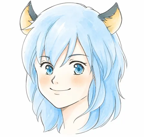 Blue Kemomimi Girl Anime Portrait