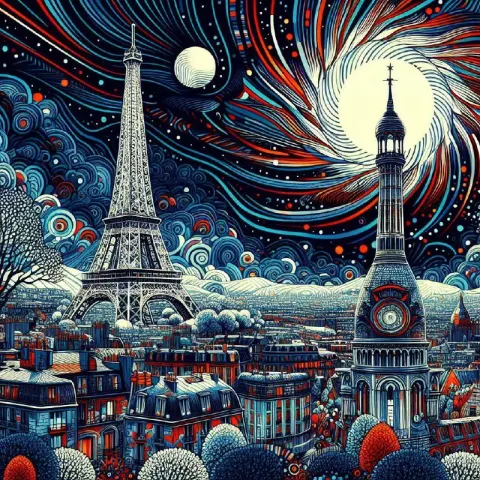 Psychedelic Eiffel Tower Paris Games Night Poster
