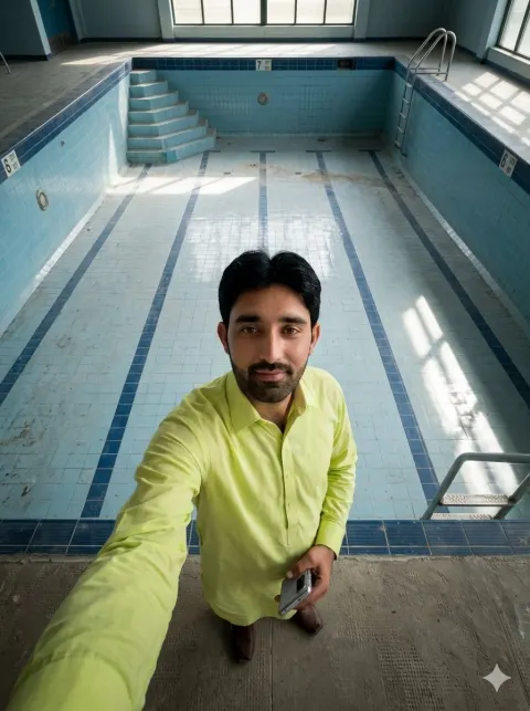 Drained Pool Solitary Selfie