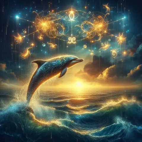 Glowing Dolphin Leaping Under Pisces Constellation