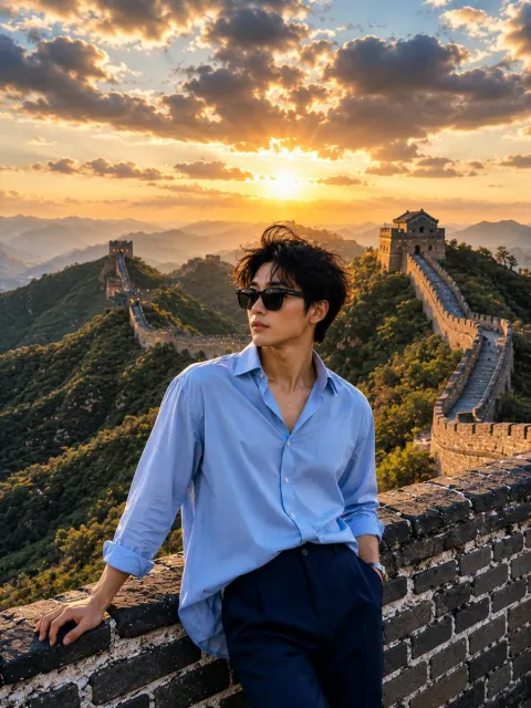 Stylish Portrait at Great Wall Sunset