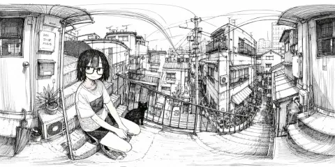 Tokyo Alley Ink Panorama Sketch