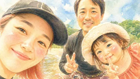 Watercolor Family Riverside Selfie Art