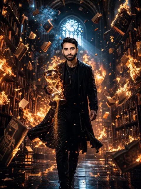 Dark Fantasy Portrait in Gothic Library