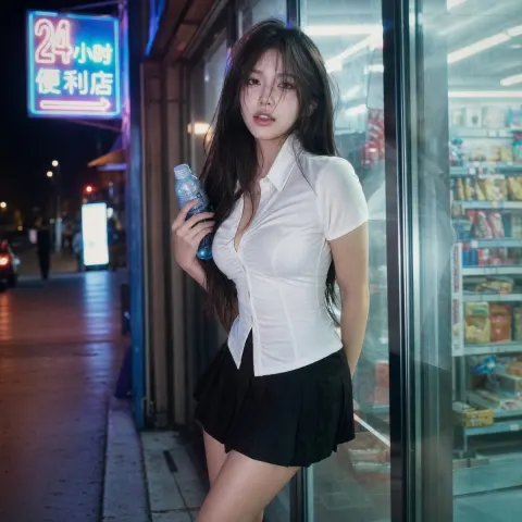 Neon Convenience Store Film Portrait