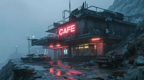 Mountain Ridge Concrete Bunker Cafe Neon Sign