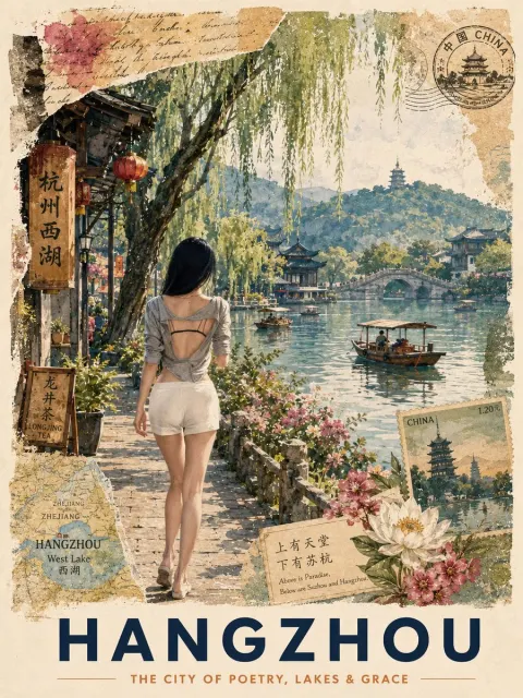 Vintage Hangzhou Travel Postcard