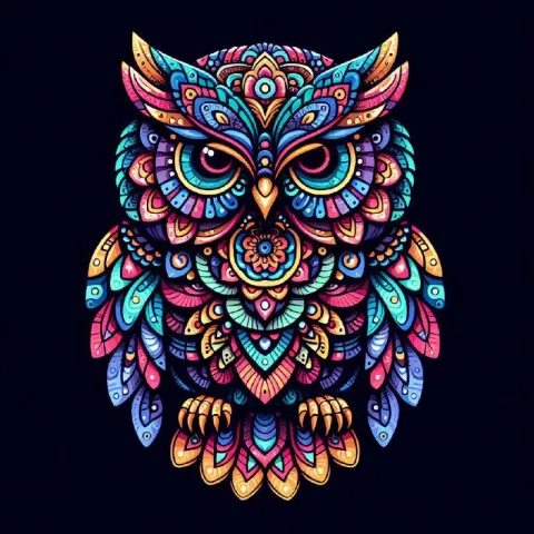 Mandala Patterned Owl Vector on Black