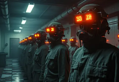 Soviet Dystopia With Numbered Uniformed Workers