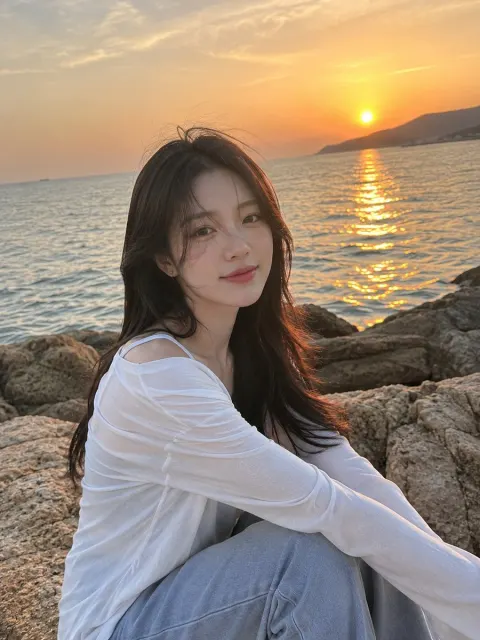 Sunset Seaside Portrait of Korean Youth