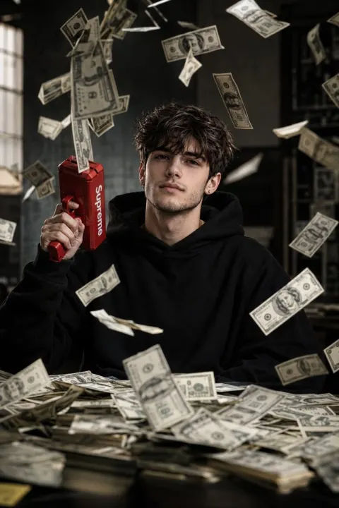 Stylish Money Gun Editorial Portrait