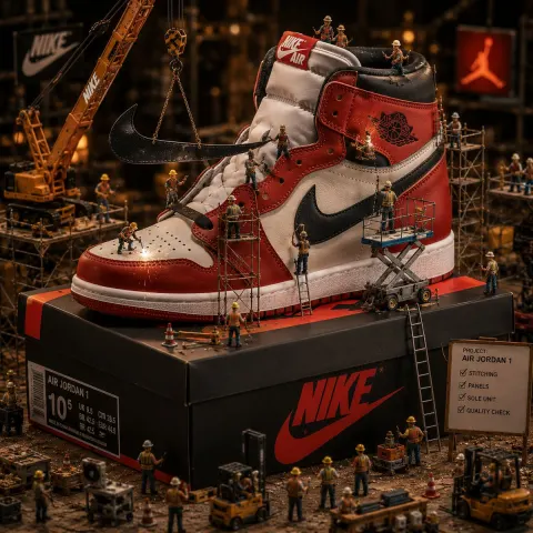Miniature Builders Constructing Giant Sneaker