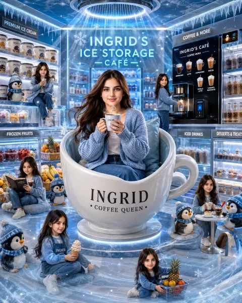 Whimsical Ice Blue Café Fantasy Scene
