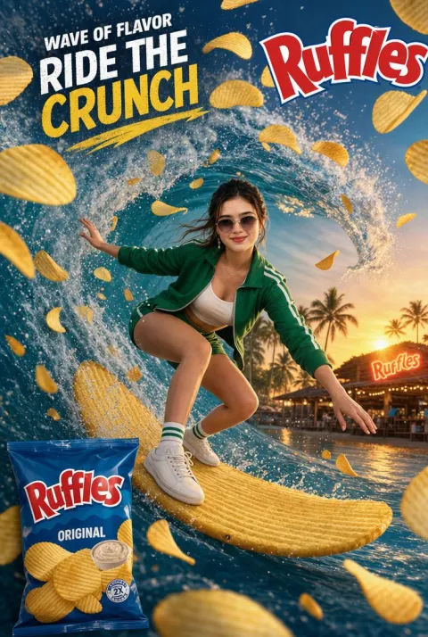 Ruffles Surfer Riding Giant Chip Wave