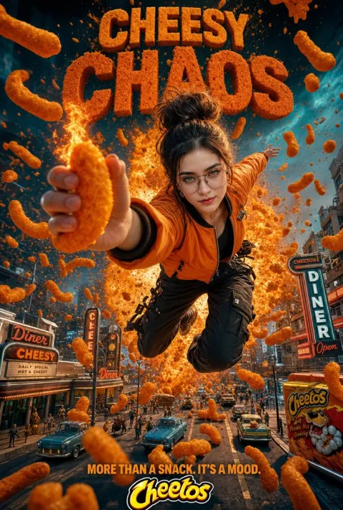 Cheesy Chaos Cheetos Ad Poster