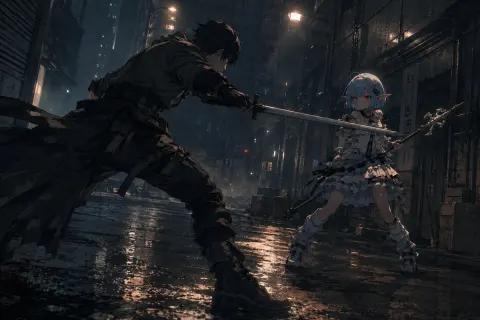 Rainy Alley Katana vs Spear Duel