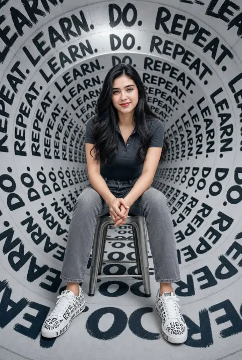 Confident Portrait in Typography Tunnel